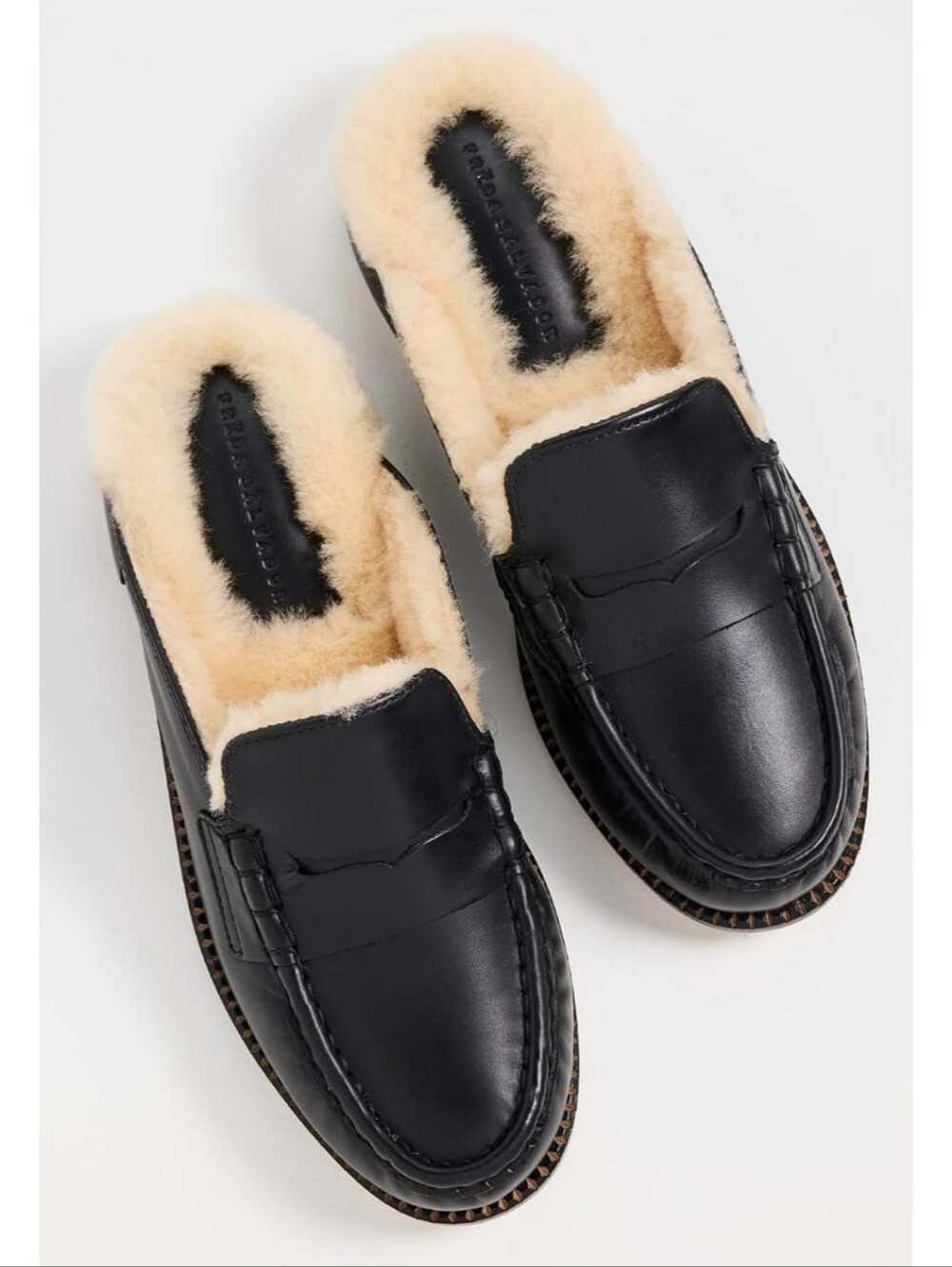 Freda Salvador NWOT, Men's Black Shearling-Lined Leather Penny Loafers